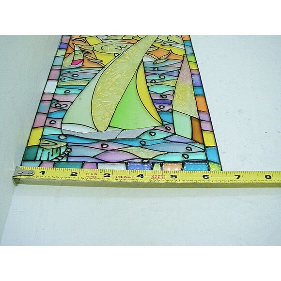 Vintage Acrylic Nautical Sailboat Water Scene Window Suncatcher Pastels 10x6" - Picture 4 of 6